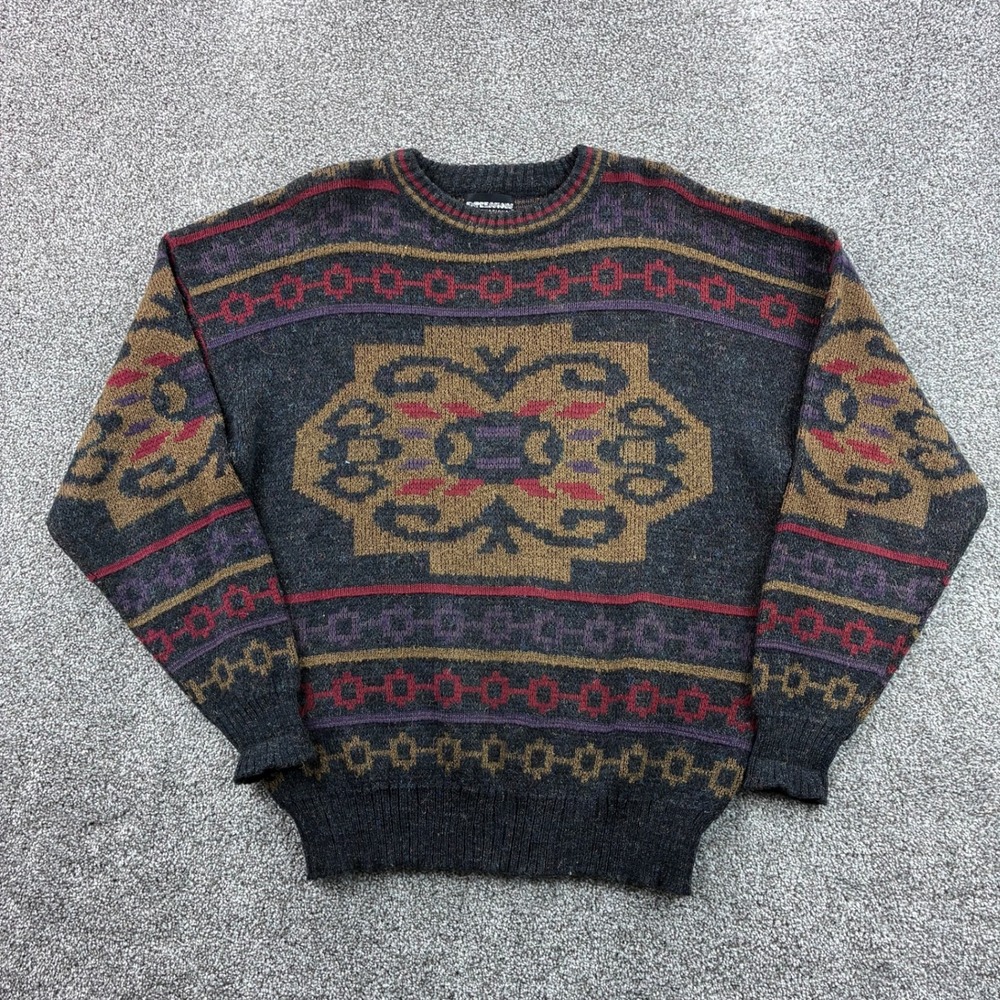 Vintage Expressions Sweater Mens Large Multi Color Geometric Wool Blend Knit
